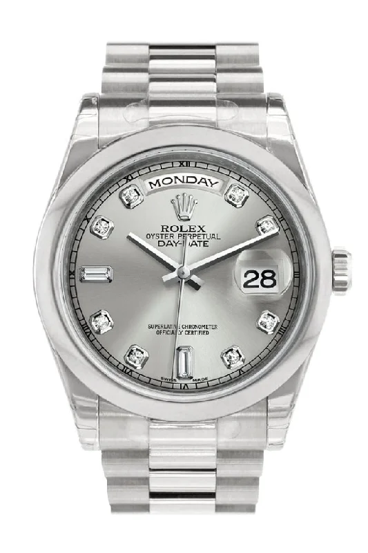 Shop Rolex Watches for the Perfect Timepiece –Rolex Day Date 36 Silver set with diamonds Dial President Men's Watch 118206