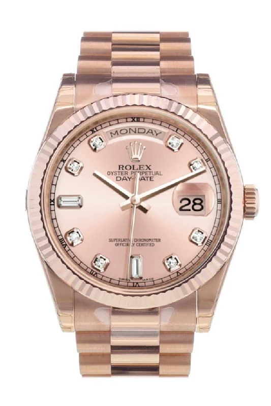 Find Classic Rolex Models with Perfect Design –Rolex Day-Date 36 Pink set with diamonds Dial Fluted Bezel President Everose Gold Watch 118235