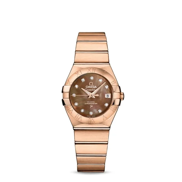 Discover Omega Watches for the Ultimate Luxury Look –Omega Constellation 27mm Watch - Ref: 123.50.27.20.57.001 - Brown Mother of Pearl Diamond Index Dial,  18K Rose Gold Bracelet