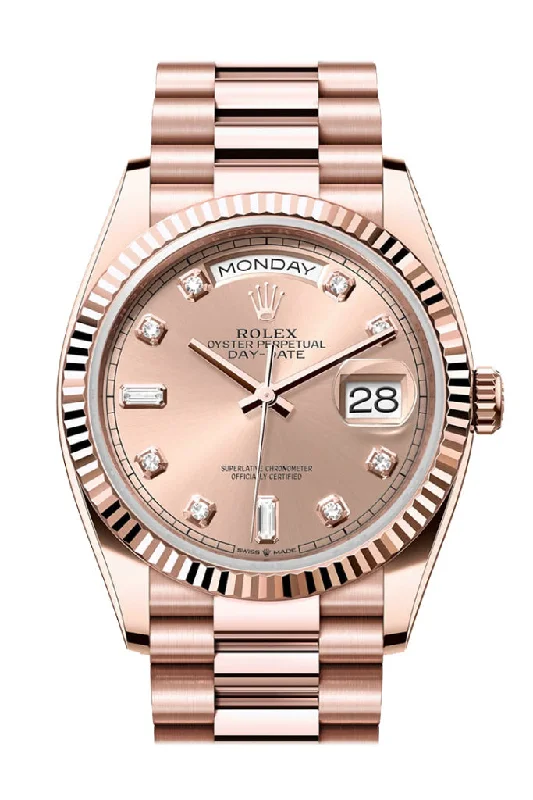 Shop for Rolex Watches for Unmatched Elegance –Rolex Day-Date 36 Rosé Colour  Dial Fluted Bezel 18K Everose gold President Watch 128235