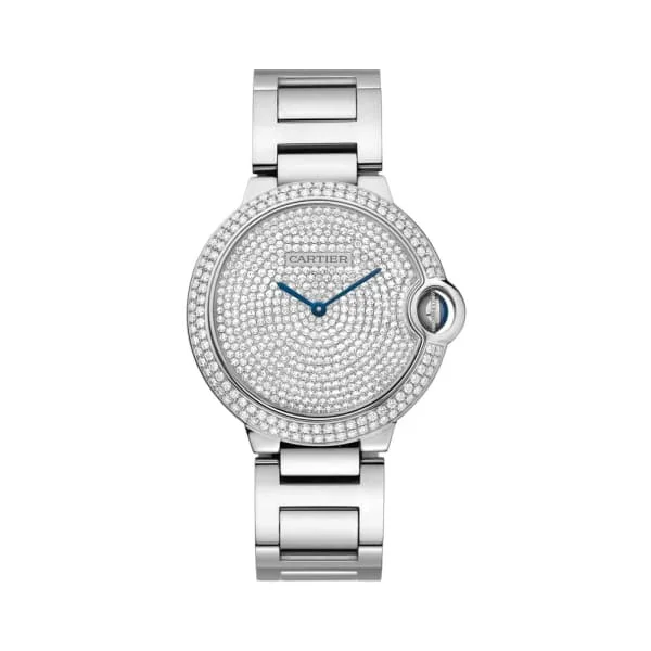 Discover Cartier Watches for Lasting Value –Cartier Ballon Bleu de Cartier 36mm Watch - Ref: WE902045 - Pave Diamond Dial & Diamond Bezel, 18K White Gold Bracelet