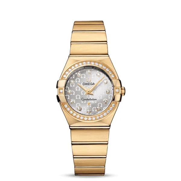 Discover the Timeless Charm of Omega Watches –Omega Constellation 27mm Watch - Ref: 123.55.27.60.52.002 - Silver Diamond Index Dial & Diamond Bezel, 18K Yellow Gold Bracelet