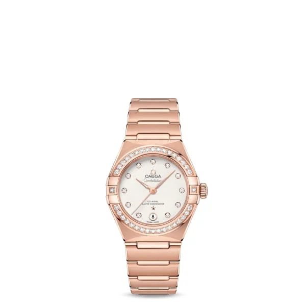 Explore Omega Watches for Timeless Performance –Omega Constellation 29mm Watch - Ref: 131.55.29.20.52.001 - Silver Diamond Index Dial & Diamond Bezel, 18K Rose Gold Bracelet