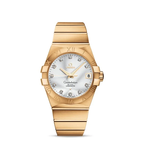 Discover the Timeless Charm of Omega Watches –Omega Constellation 38mm Watch - Ref: 123.50.38.21.52.002 - Silver Diamond Index Dial, 18K Yellow Gold Bracelet