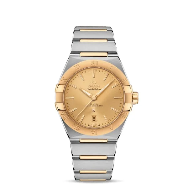 Shop Omega Watches for Iconic Swiss Designs –Omega Constellation 39mm Watch - Ref: 131.20.39.20.08.001 - Champagne Index Dial & 18K Yellow Gold Bezel, Two Tone Stainless Steel & 18K Yellow Gold Bracelet