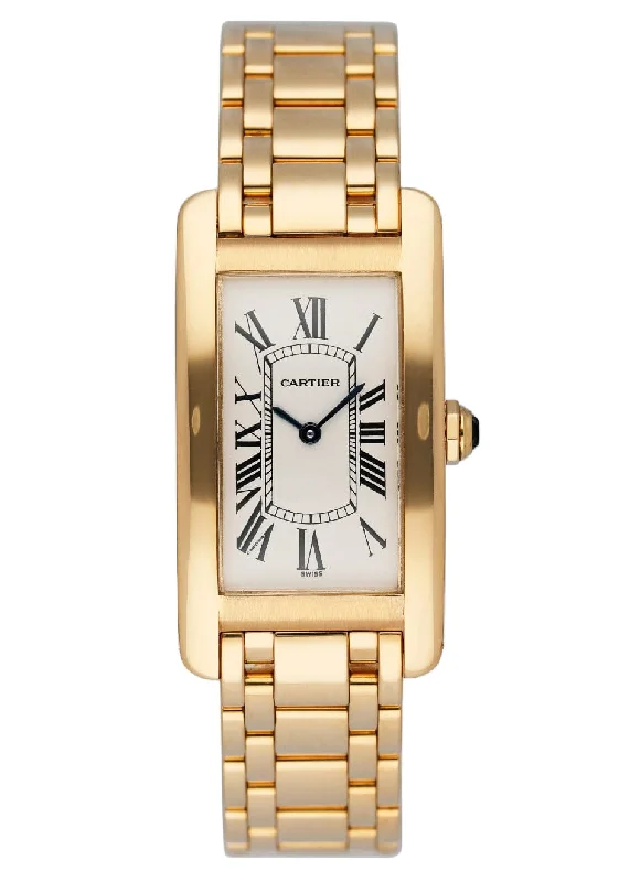 Discover Cartier Watches with Legendary Status –Cartier Tank Americaine W26014K2 Midsize 18K Yellow Gold Watch Box Papers