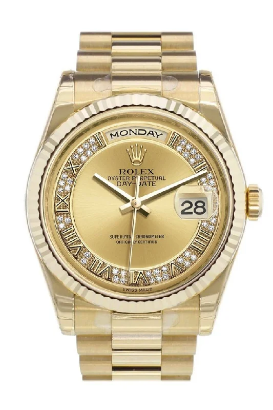 Discover Rolex Watches That Reflect Your Style –Rolex Day-Date 36 Champagne-colour set with diamonds Dial Fluted Bezel President Yellow Gold Watch 118238