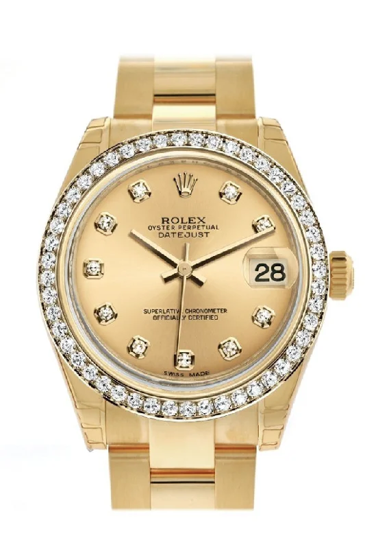 Discover Rolex Watches That Reflect Your Style –Rolex Datejust 31 Champagne Diamond Dial Diamond Bezel 18K Yellow Gold Ladies Watch 178288 Pre-owned